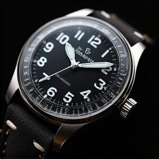 View of a modern pilot watch with visible indices.