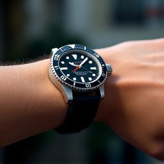 Side view of a sleek diver-style watch on a wrist.