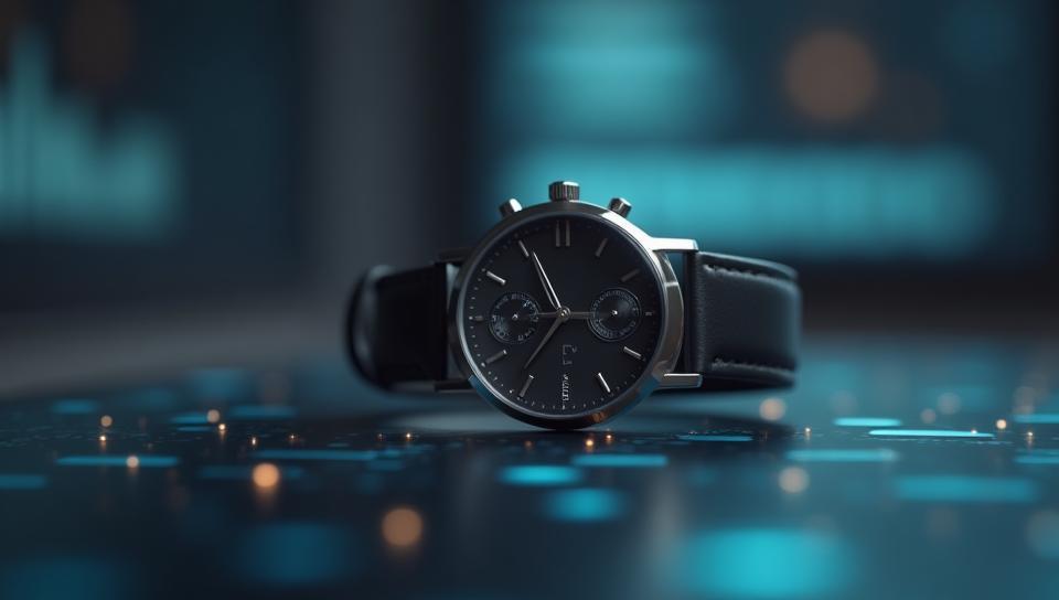Stylish modern minimalist watch with a backdrop suggesting consultation or digital experience.